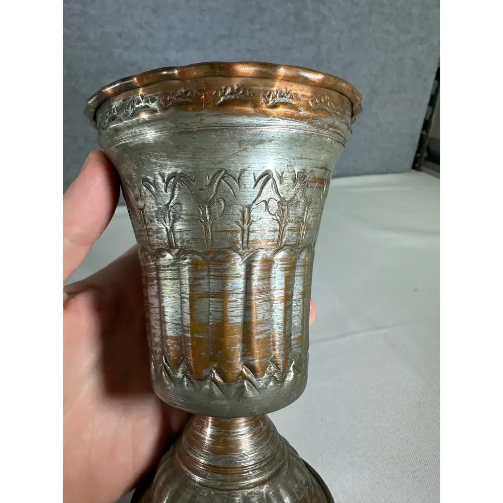 Vintage Tin over copper 2 Vases made in Egypt Cottagecore boho french country